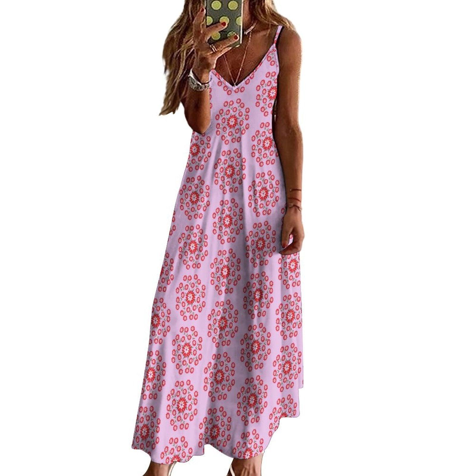 Miniaday Designs Bohemian Collection Spaghetti Strap Ankle-Length Dress Long Dress Pink - Miniaday Designs, LLC.