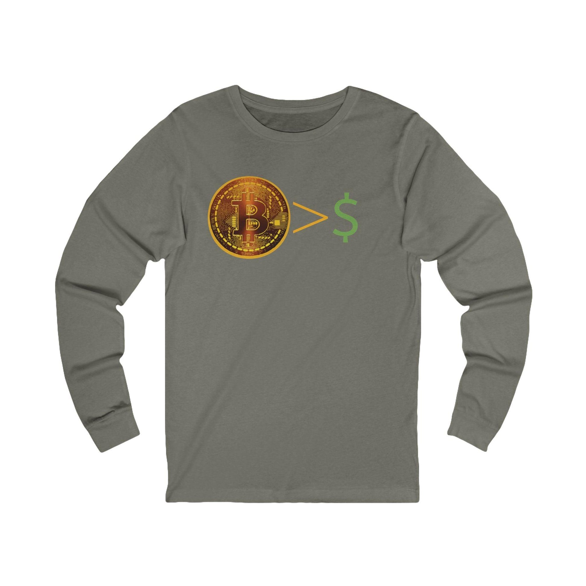 Bitcoin > $ Unisex Jersey Long Sleeve Tee - Miniaday Designs, LLC.