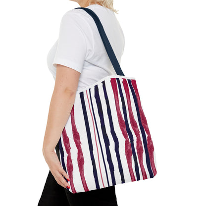 Patriotic Hand Drawn Red White and Blue StripesTote Bag (AOP)