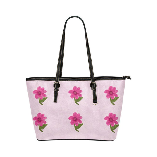 Pink Flowers Purse Leather Tote Bag/Small (Model 1651) - Miniaday Designs, LLC.