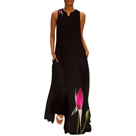 Sleeveless Long Dress (GQ) Long dress SINGLE ROSE ON BLACK