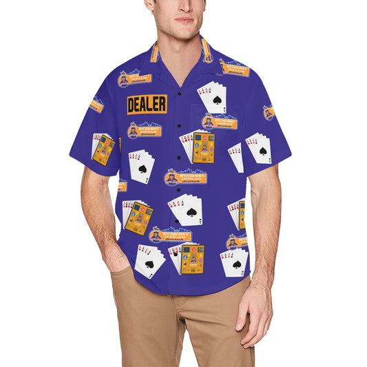 BBCC Massachusetts Dealer Bitcoin Ben Shirt Navy Hawaiian Shirt with Chest Pocket&Merged Design (T58)