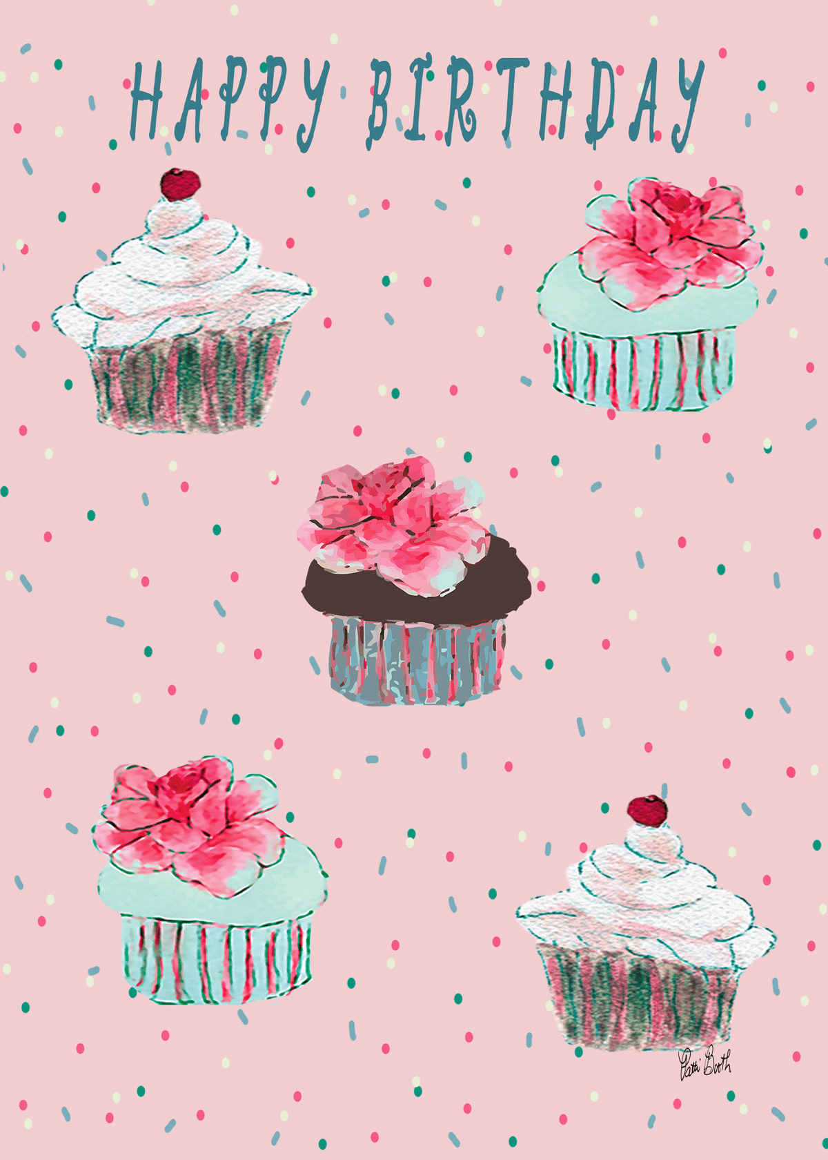 Happy Birthday  Sweet Treat Cupcakes Greeting Card