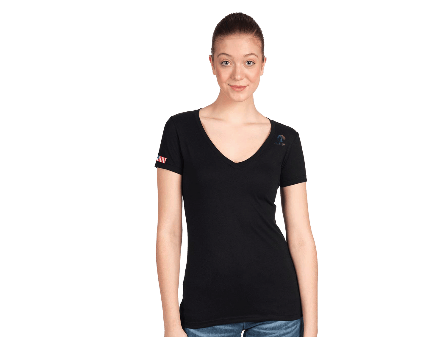 Allvitae Next Level V Neck 1540 Replaces 6640 American Flag added to Right Sleeve