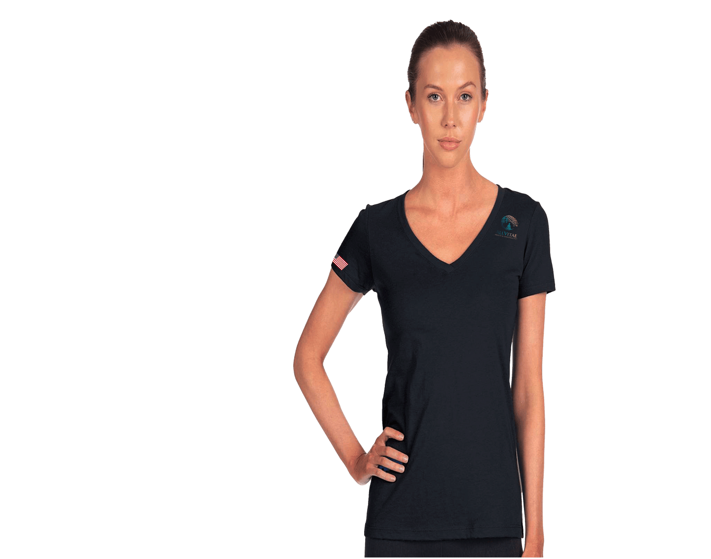 Allvitae Next Level V Neck 1540 Replaces 6640 American Flag added to Right Sleeve