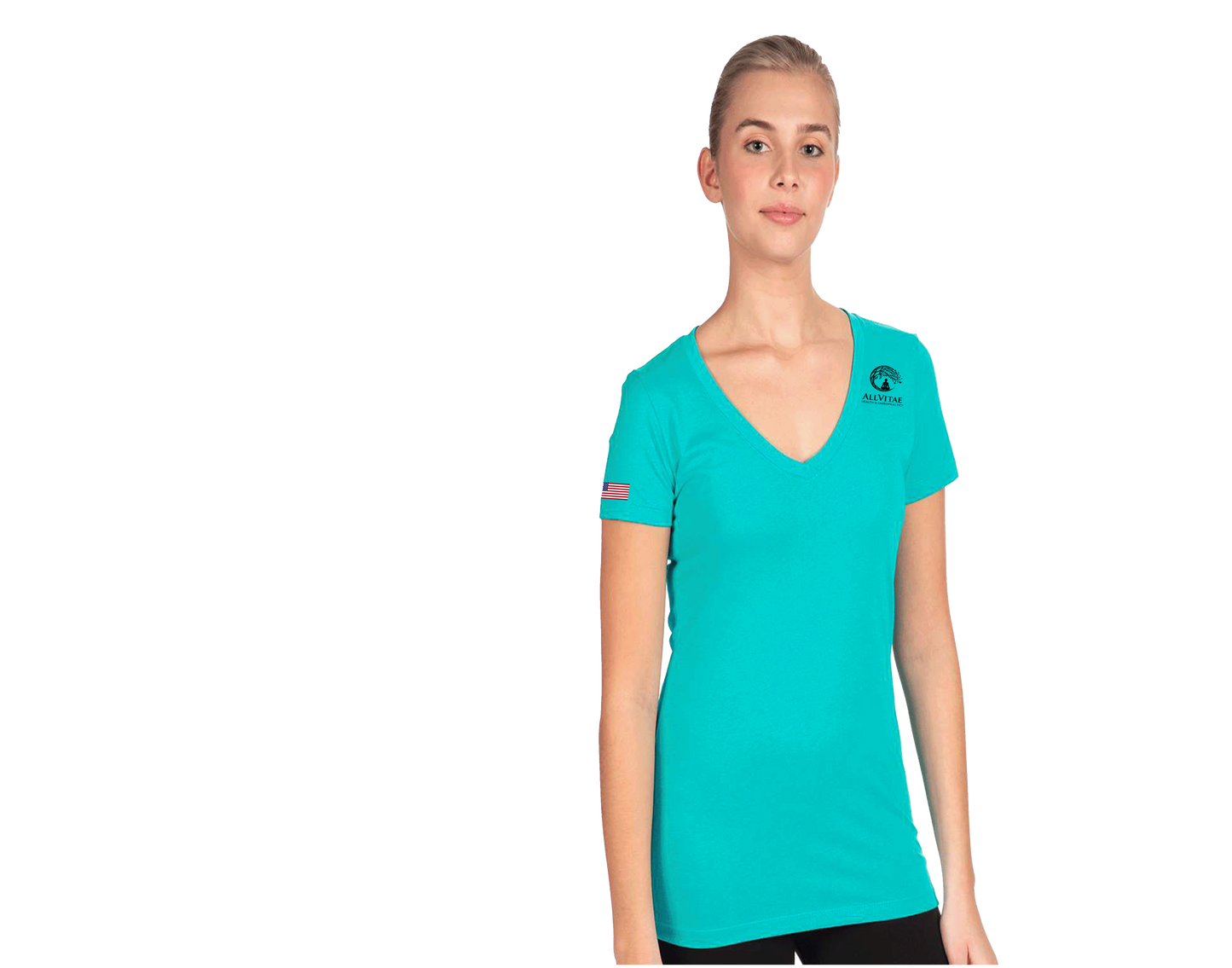 Allvitae Next Level V Neck 1540 Replaces 6640 American Flag added to Right Sleeve