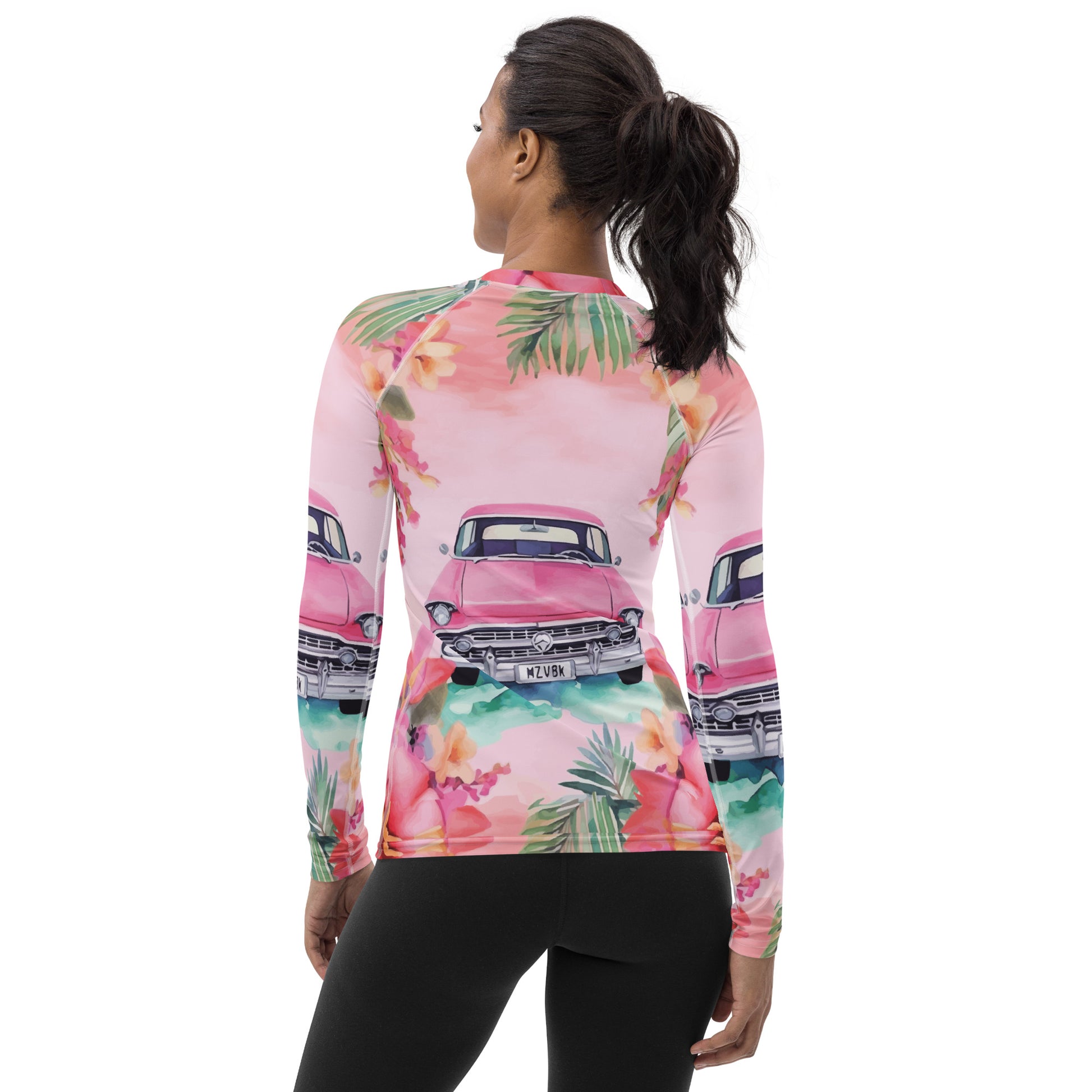 Pink Paradise Roadtrip Collection by Miniaday Designs, LLC. Women's Rash Guard - Miniaday Designs, LLC.