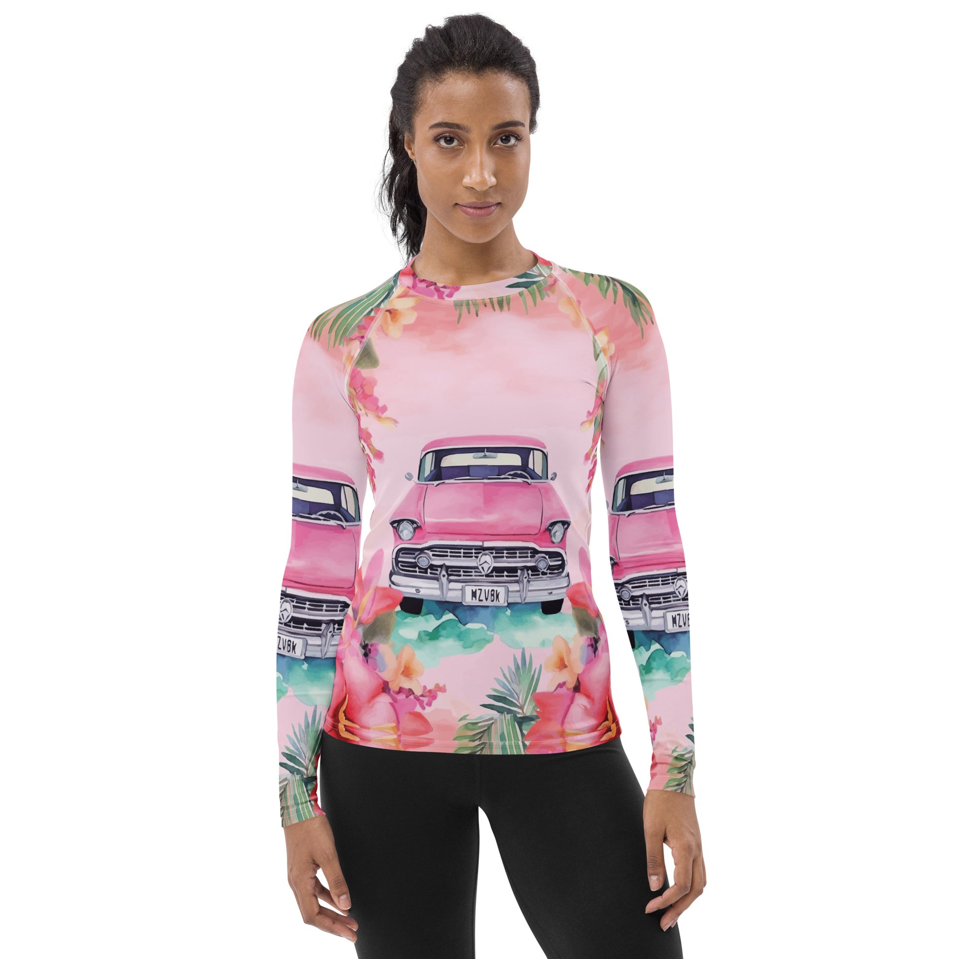 Pink Paradise Roadtrip Collection by Miniaday Designs, LLC. Women's Rash Guard - Miniaday Designs, LLC.