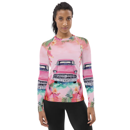Pink Paradise Roadtrip Collection by Miniaday Designs, LLC. Women's Rash Guard - Miniaday Designs, LLC.