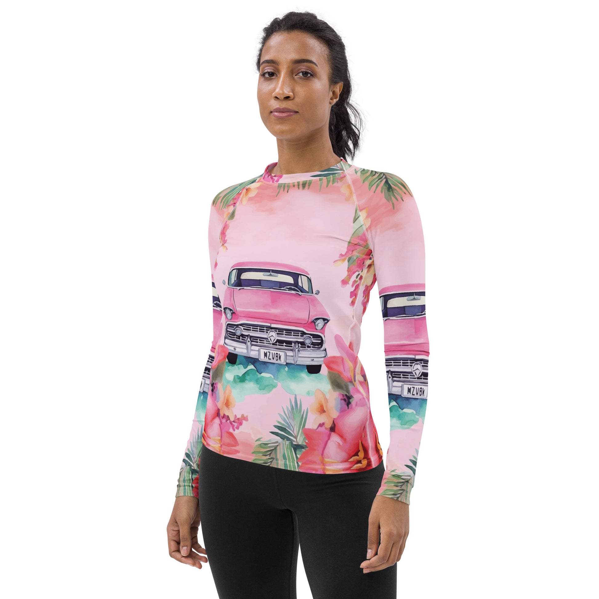 Pink Paradise Roadtrip Collection by Miniaday Designs, LLC. Women's Rash Guard - Miniaday Designs, LLC.