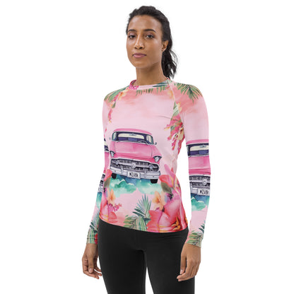 Pink Paradise Roadtrip Collection by Miniaday Designs, LLC. Women's Rash Guard - Miniaday Designs, LLC.