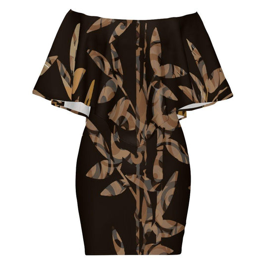 Women Shawl Dress Bamboo (MXLD017) Black and Brown - Miniaday Designs, LLC.