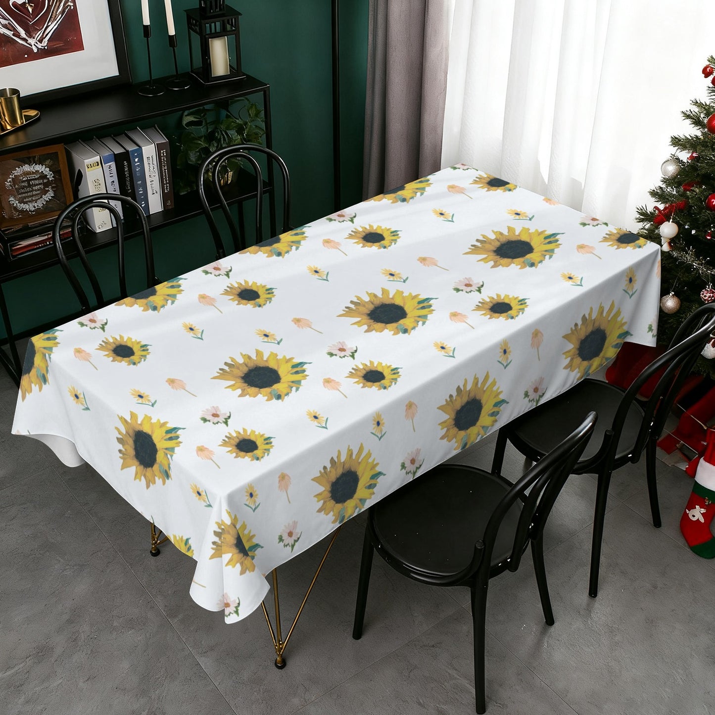 Sunflower & Farmstand Designer Tablecloth | 102x60 Watercolor Floral Table Linen | Farmhouse Kitchen Decor