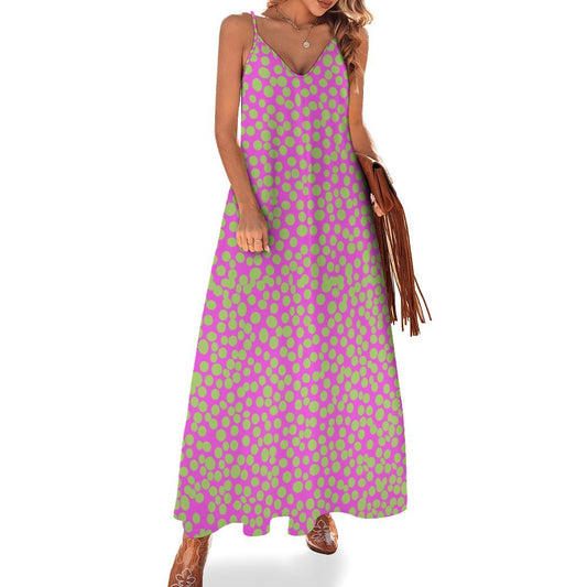 Miniaday Designs Retro Bloom Colleciton  Spaghetti Strap Ankle-Length Dress Long Dress Pink
