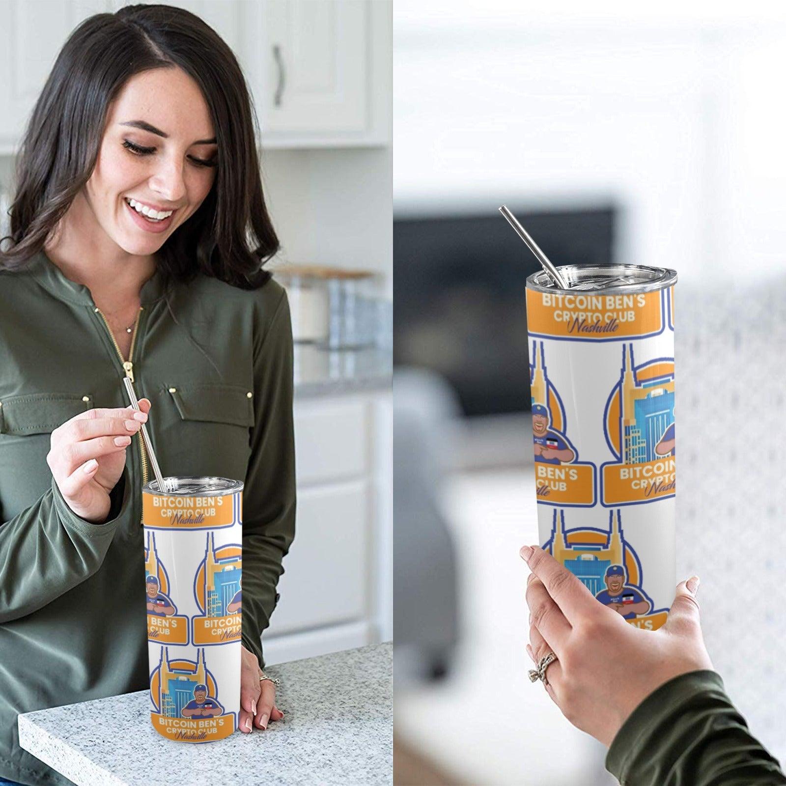 Miniaday Designs Bitcoin Ben Nashville Club Water Bottle 20oz Tall Skinny Tumbler with Lid and Straw - Miniaday Designs, LLC.