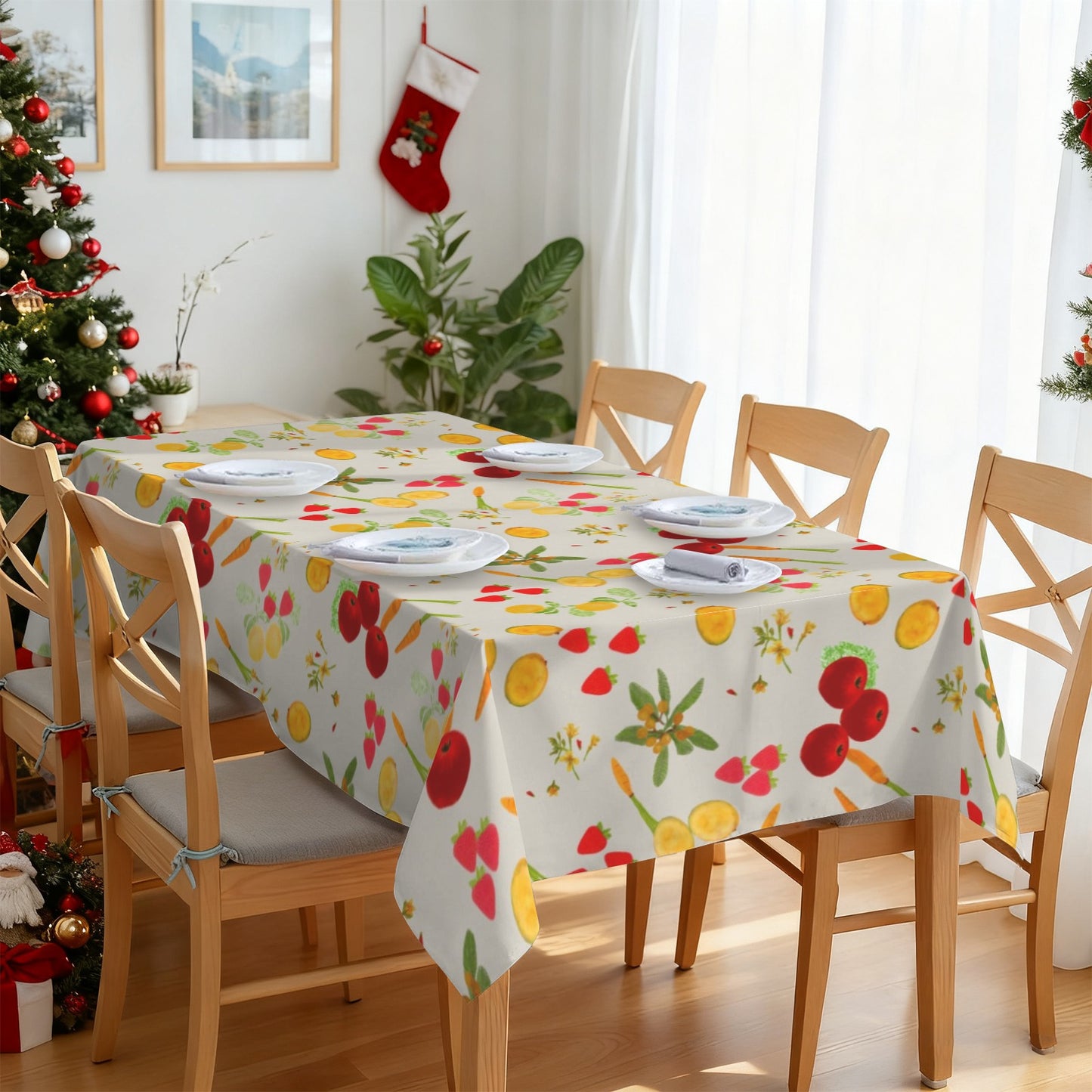 Sunflower & Farmstand Designer Tablecloth | 102x60 Watercolor Floral Table Linen | Farmhouse Kitchen Decor