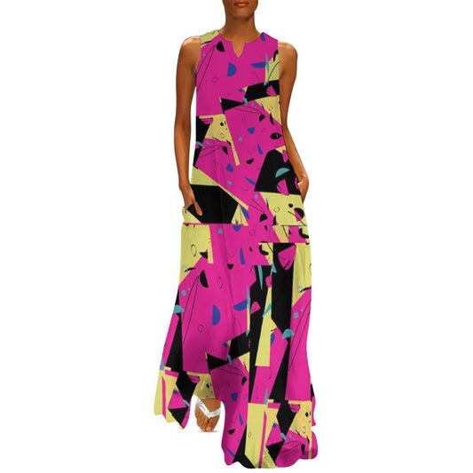 Miniaday Designs Abstract Fun Sleeveless Long Dress (GQ) Pink