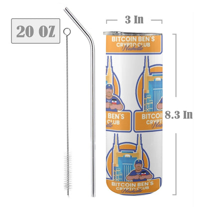 Miniaday Designs Bitcoin Ben Nashville Club Water Bottle 20oz Tall Skinny Tumbler with Lid and Straw - Miniaday Designs, LLC.