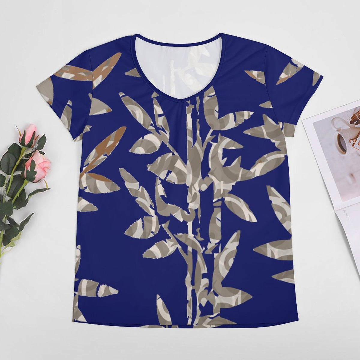 Bamboo Artist-Designed V-Neck Shirt for Women