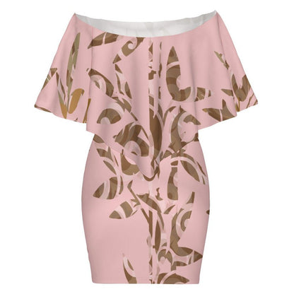 Women's Off Shoulder Shawl Dress (MXLD017) Pink and Brown Bamboo - Miniaday Designs, LLC.