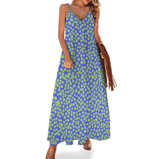 Mniaday Designs Retro Bloom Colleciton Spaghetti Strap Ankle-Length Dress Long Dress Blue - Miniaday Designs, LLC.