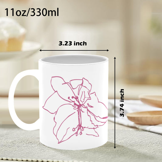 Designer Made Hand-Drawn Hibiscus Mug — 11 oz