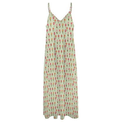 Miniaday Designs Desert Blossom Serenade" Spaghetti Strap Ankle-Length Dress Long Dress Pale Green - Miniaday Designs, LLC.