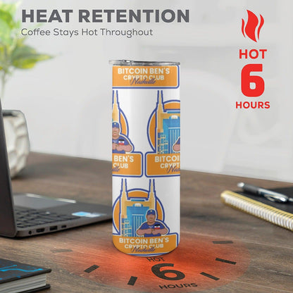 Miniaday Designs Bitcoin Ben Nashville Club Water Bottle 20oz Tall Skinny Tumbler with Lid and Straw - Miniaday Designs, LLC.