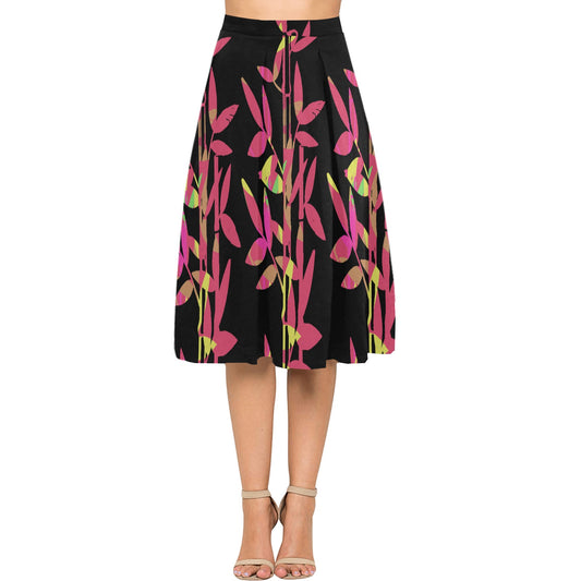 Miniaday Designs Red and Gold Bamboo Crepe Skirt Back Mnemosyne Women's Crepe Skirt (Model D16)
