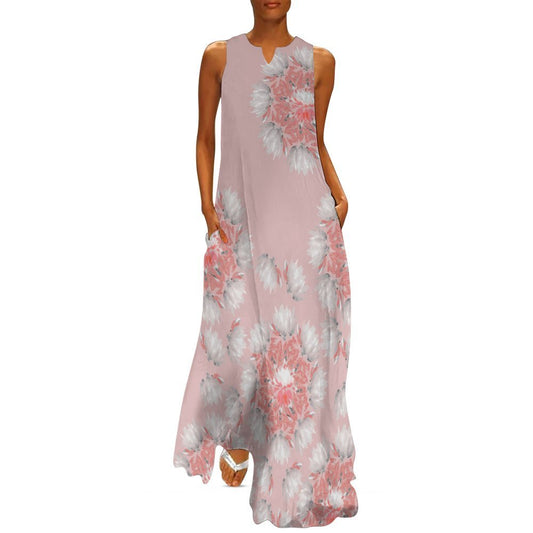 Miniaday Designs Lotus Blossom Sleeveless Long Dress (GQ) Pink