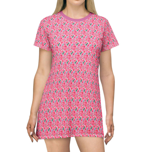 Hibiscus Whimsy Collection by Miniaday Designs, LLC. T-Shirt Dress Women's Clothing (XS-2XL)