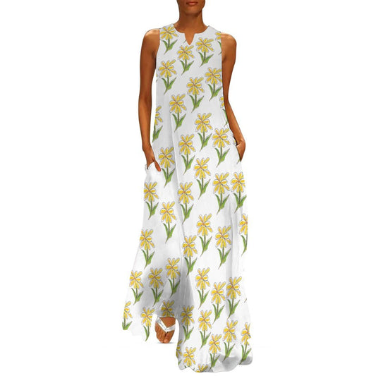 Miniaday Designs Sunny Daisy Delight Sleeveless Long Dress (GQ)