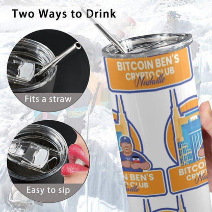Miniaday Designs Bitcoin Ben Nashville Club Water Bottle 20oz Tall Skinny Tumbler with Lid and Straw - Miniaday Designs, LLC.