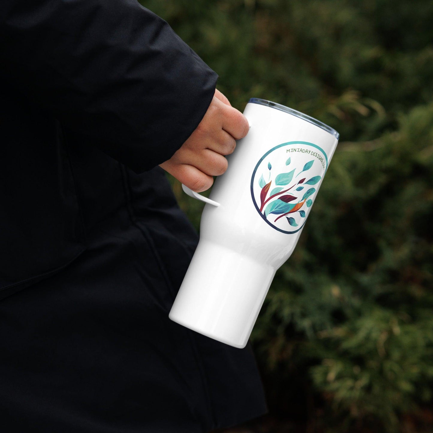 Miniaday Designs LOGO Travel mug with a handle - Miniaday Designs, LLC.