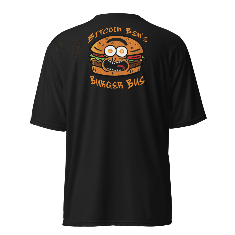 Miniaday Designs Bitcoin Ben Crypto Club Burger Bus LOGO Unisex Performance Crew Neck T-Shirt - Miniaday Designs, LLC.