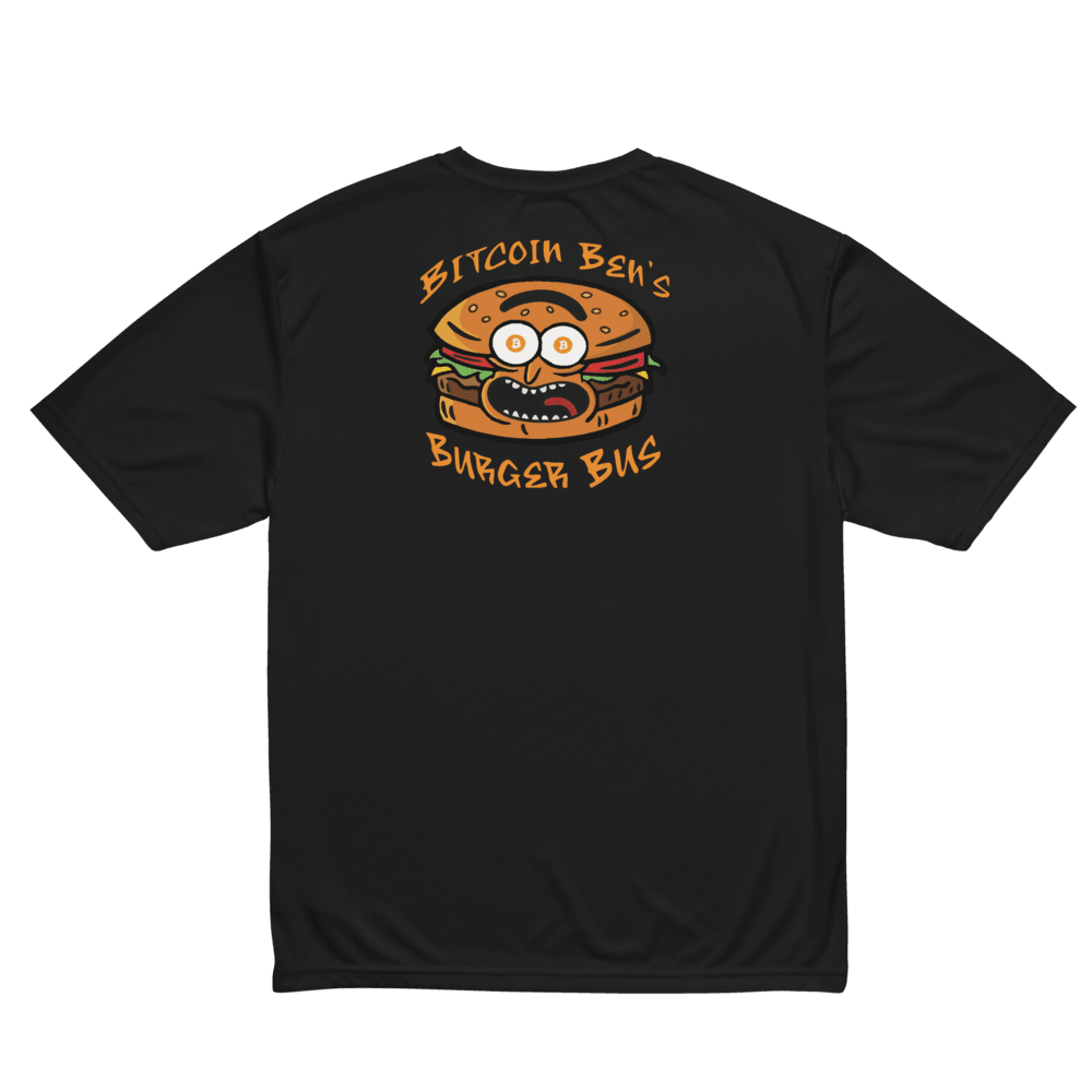 Miniaday Designs Bitcoin Ben Crypto Club Burger Bus LOGO Unisex Performance Crew Neck T-Shirt - Miniaday Designs, LLC.
