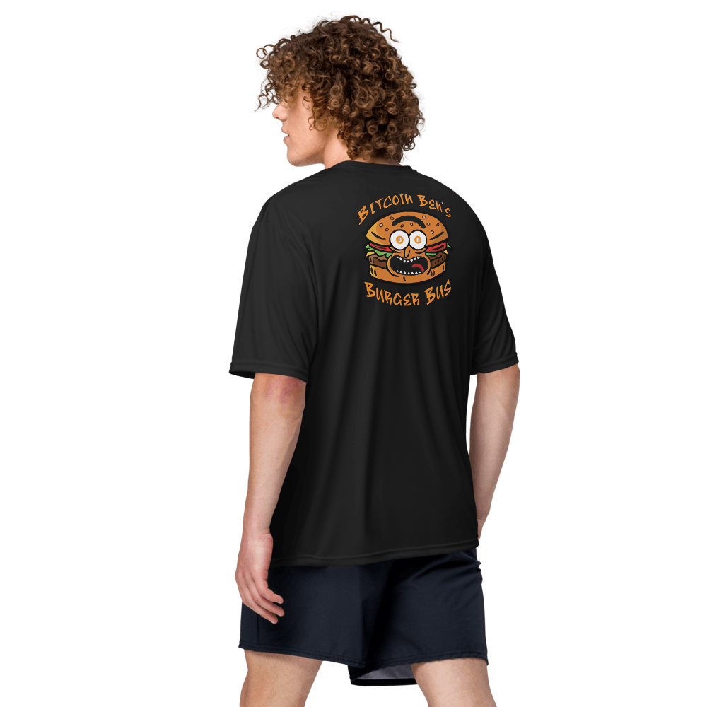 Miniaday Designs Bitcoin Ben Crypto Club Burger Bus LOGO Unisex Performance Crew Neck T-Shirt - Miniaday Designs, LLC.