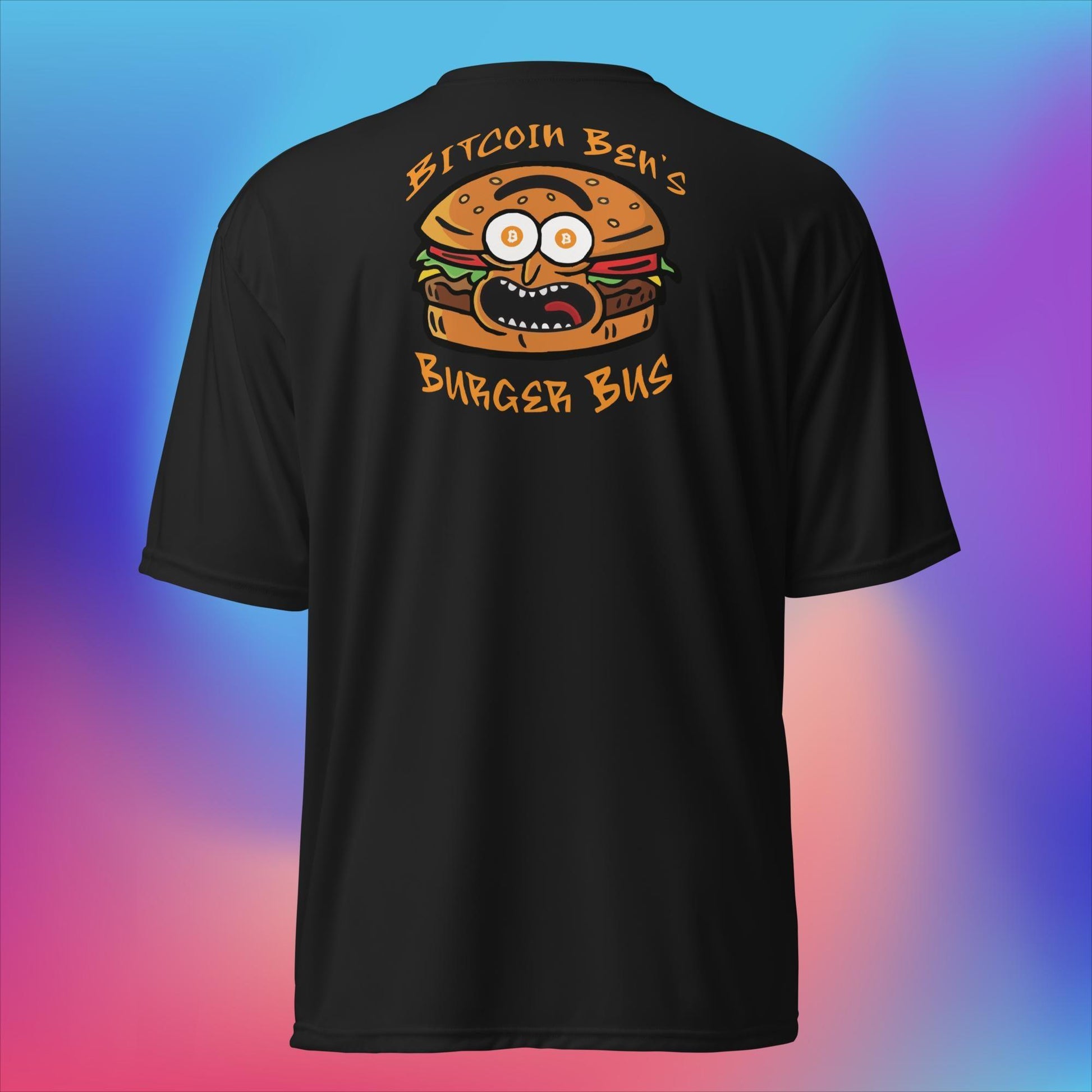 Miniaday Designs Bitcoin Ben Crypto Club Burger Bus LOGO Unisex Performance Crew Neck T-Shirt - Miniaday Designs, LLC.