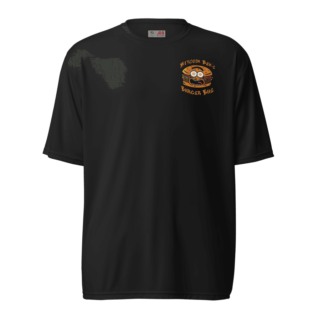 Miniaday Designs Bitcoin Ben Crypto Club Burger Bus LOGO Unisex Performance Crew Neck T-Shirt - Miniaday Designs, LLC.