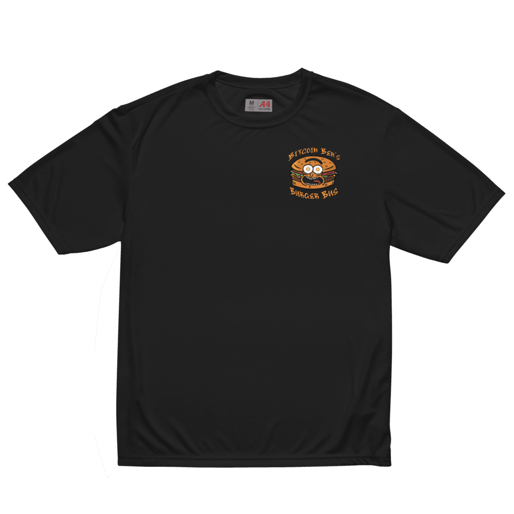 Miniaday Designs Bitcoin Ben Crypto Club Burger Bus LOGO Unisex Performance Crew Neck T-Shirt - Miniaday Designs, LLC.