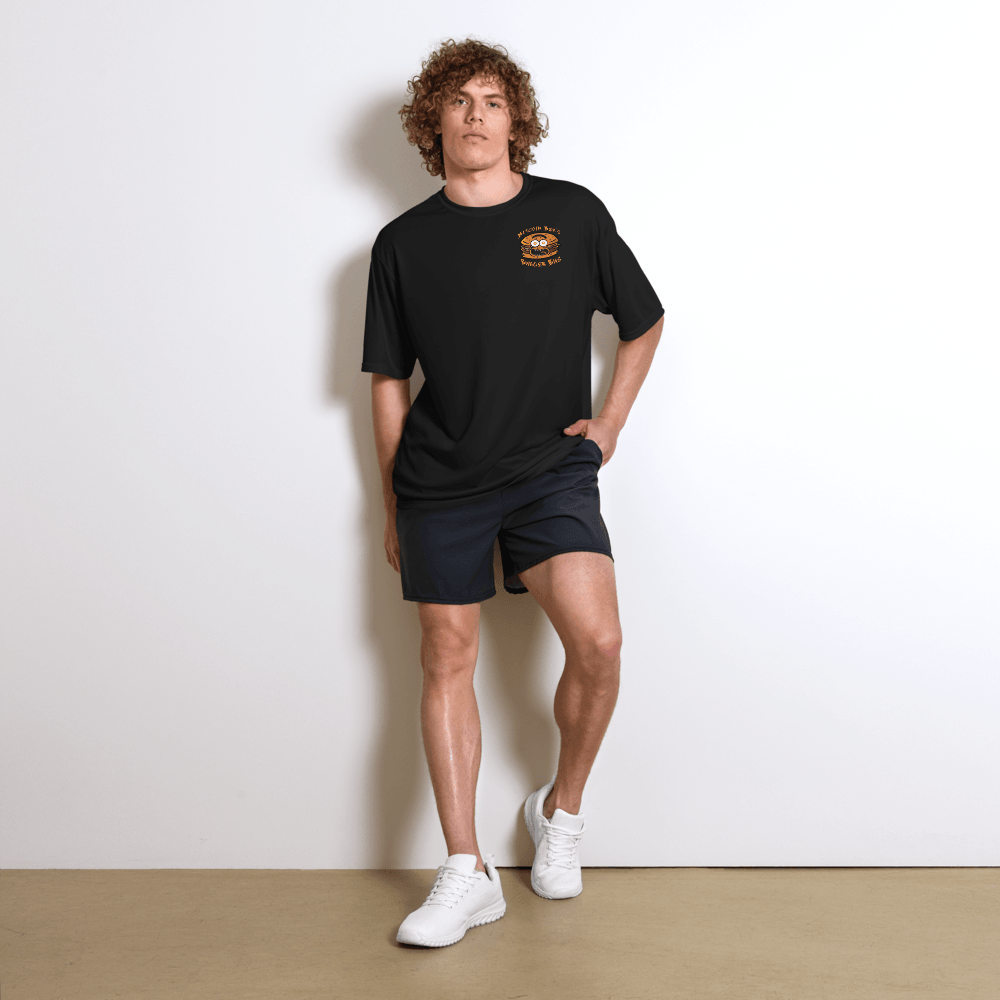 Miniaday Designs Bitcoin Ben Crypto Club Burger Bus LOGO Unisex Performance Crew Neck T-Shirt - Miniaday Designs, LLC.