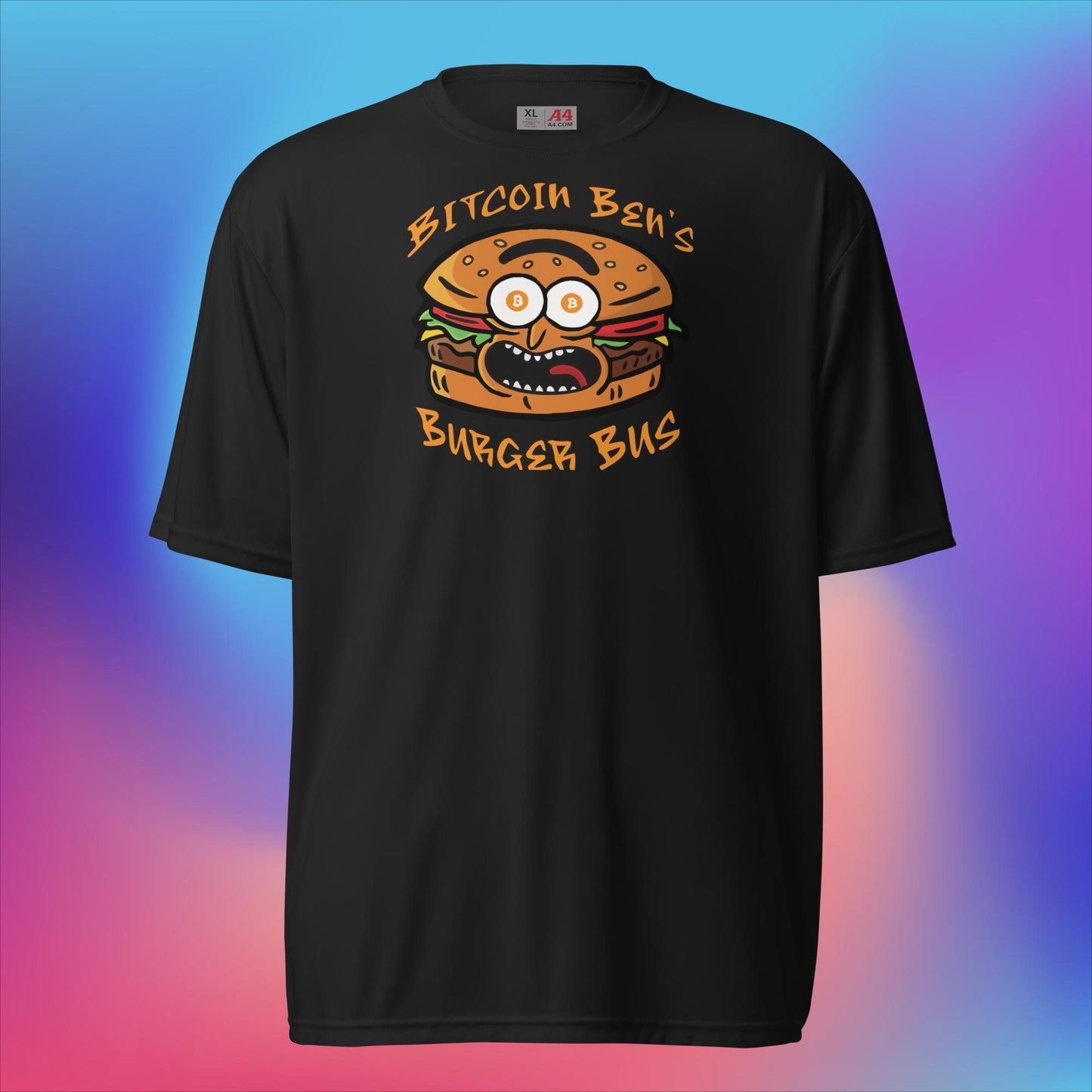 Miniaday Designs Bitcoin Ben Crypto Club Burger Bus LOGO Unisex Performance Crew Neck T-Shirt - Miniaday Designs, LLC.