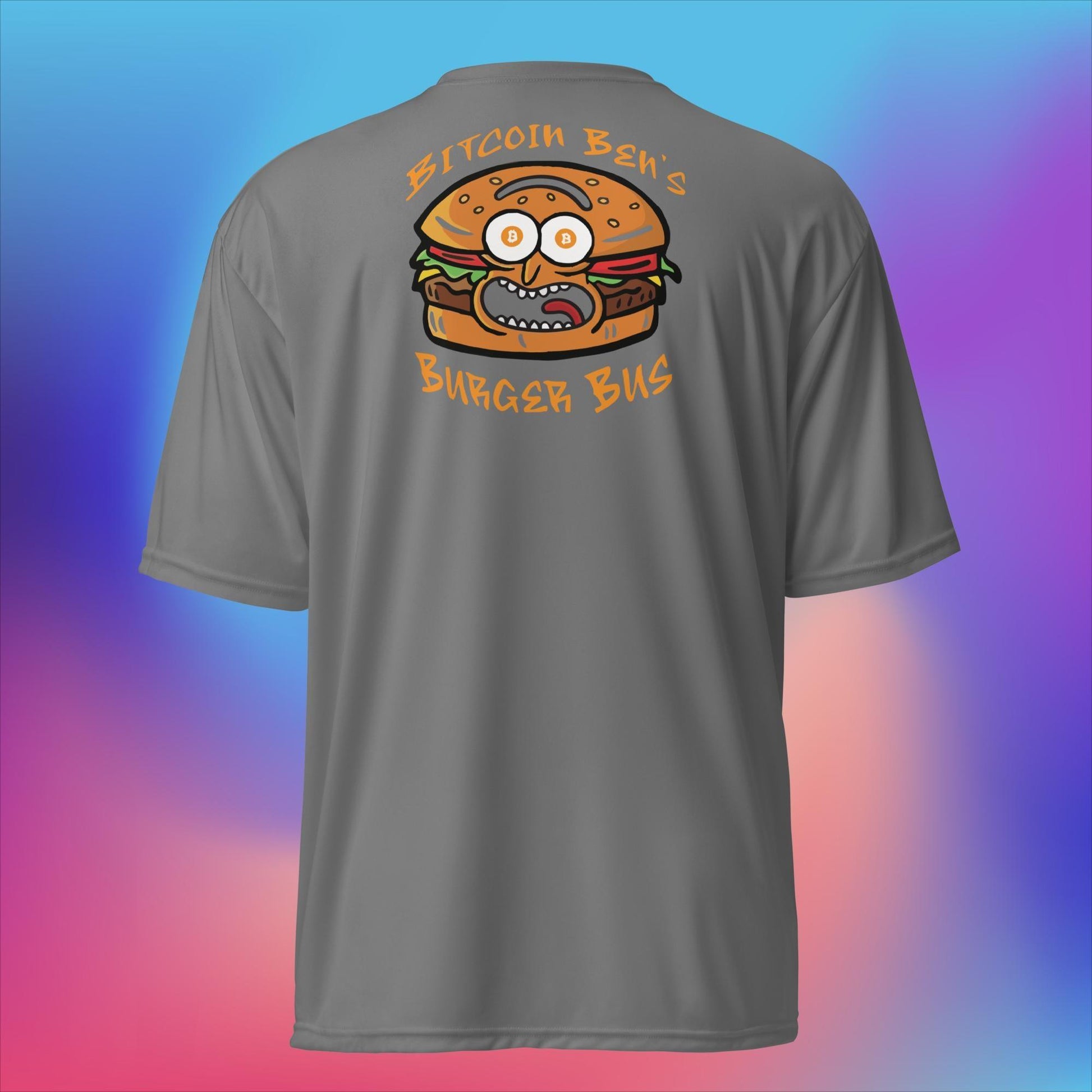Miniaday Designs Bitcoin Ben Crypto Club Burger Bus LOGO Unisex Performance Crew Neck T-Shirt - Miniaday Designs, LLC.
