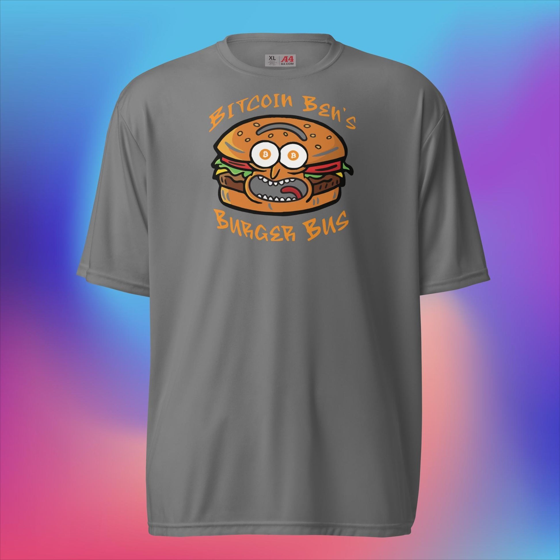 Miniaday Designs Bitcoin Ben Crypto Club Burger Bus LOGO Unisex Performance Crew Neck T-Shirt - Miniaday Designs, LLC.