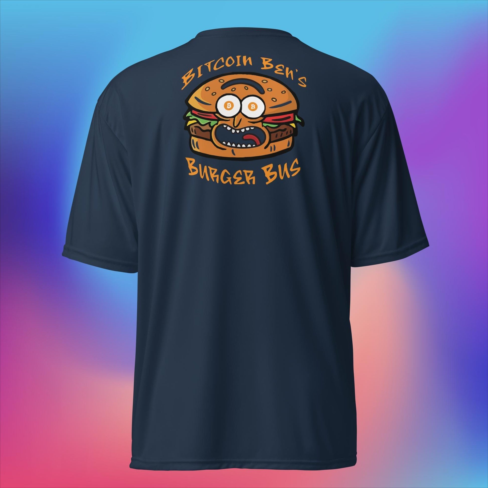 Miniaday Designs Bitcoin Ben Crypto Club Burger Bus LOGO Unisex Performance Crew Neck T-Shirt - Miniaday Designs, LLC.