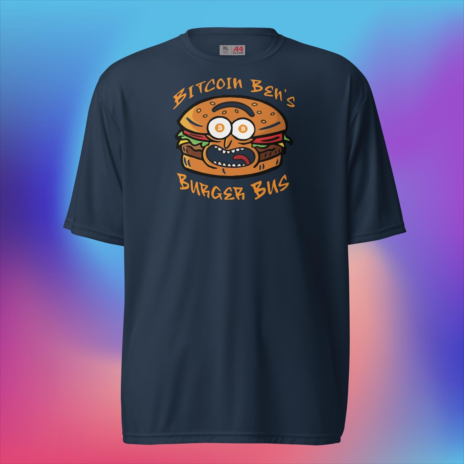 Miniaday Designs Bitcoin Ben Crypto Club Burger Bus LOGO Unisex Performance Crew Neck T-Shirt - Miniaday Designs, LLC.