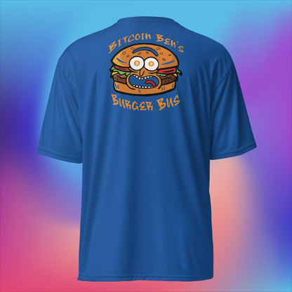 Miniaday Designs Bitcoin Ben Crypto Club Burger Bus LOGO Unisex Performance Crew Neck T-Shirt - Miniaday Designs, LLC.