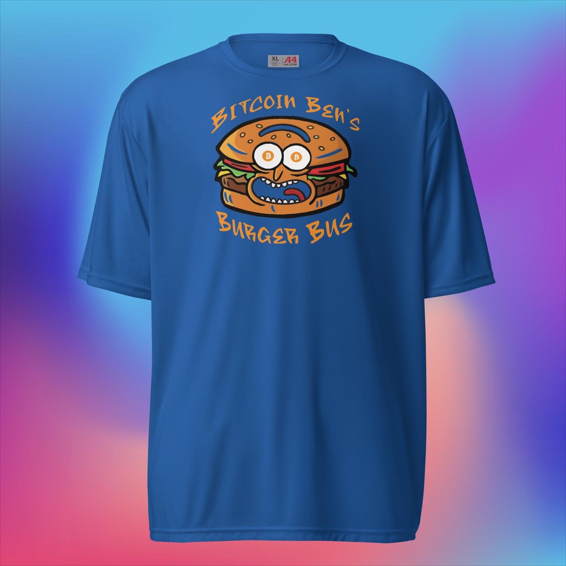 Miniaday Designs Bitcoin Ben Crypto Club Burger Bus LOGO Unisex Performance Crew Neck T-Shirt - Miniaday Designs, LLC.