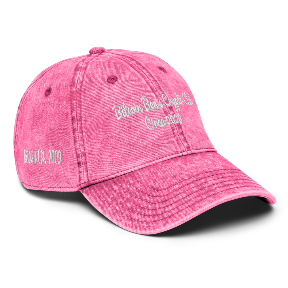 Bitcoin Ben Est Hat Pacifio (Popular Script Font) Vintage Cotton Twill Cap
