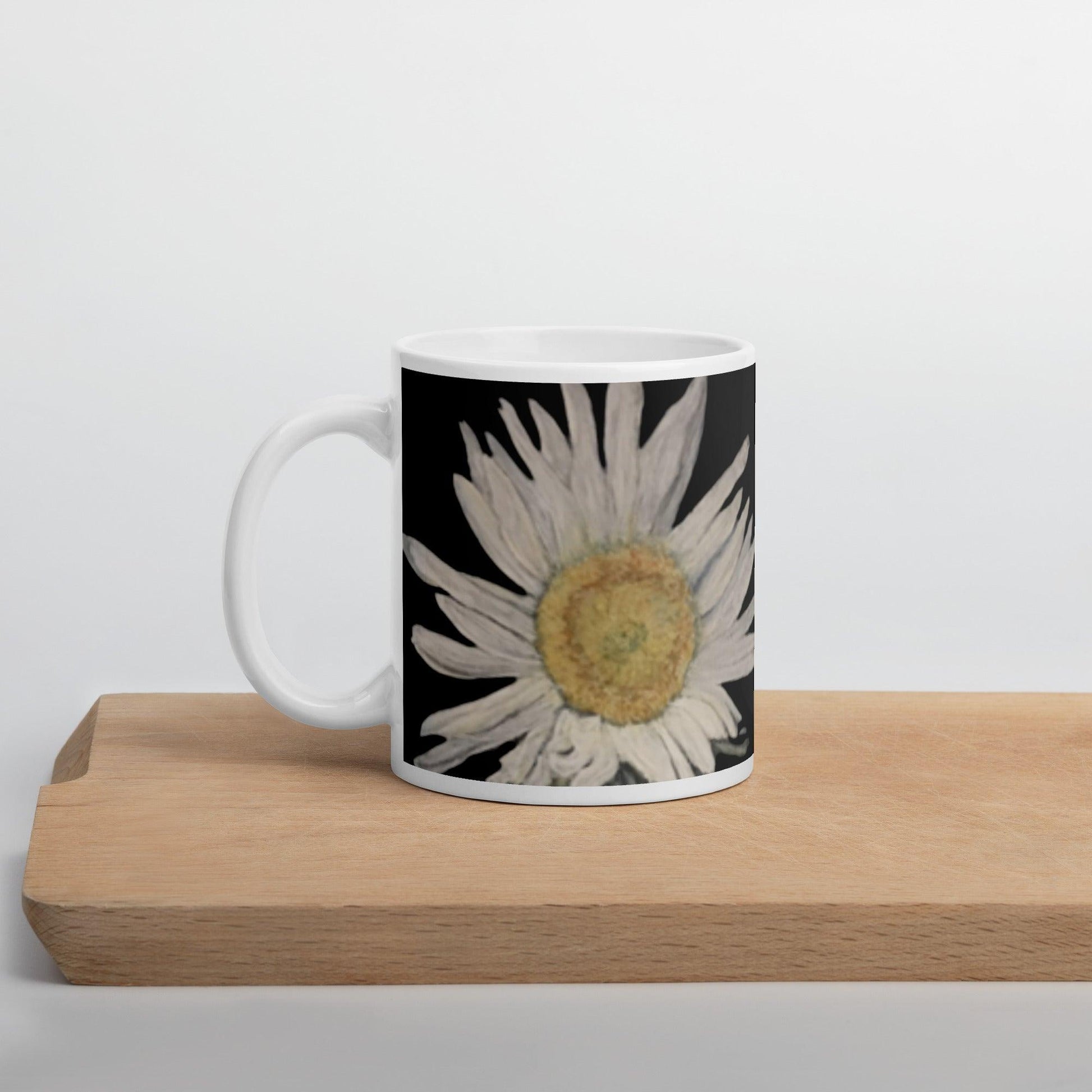 Daisy Reflection on Black White Mug Signed FREE SHIPPING for BULK ORDERS - Miniaday Designs, LLC.